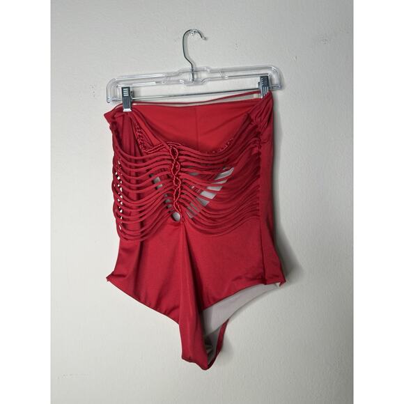 Leonisa Large Red Strappy One Piece Swim Beach Logo Women Swimsuit Travel Tropic - Picture 5 of 7